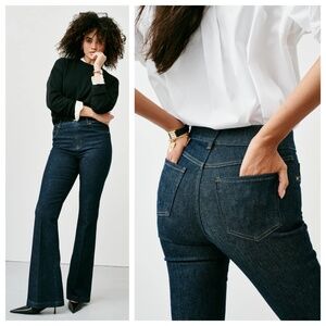 SPANX Pullon Women’s L Tall Blue Jeans Flare Bootcut Dark Wash 70's inspired